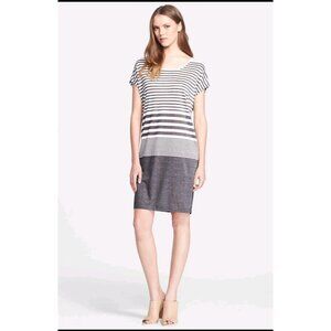Vince Variegated Stripe T Shirt Dress Size L Gray White Ombre Short Sleeve